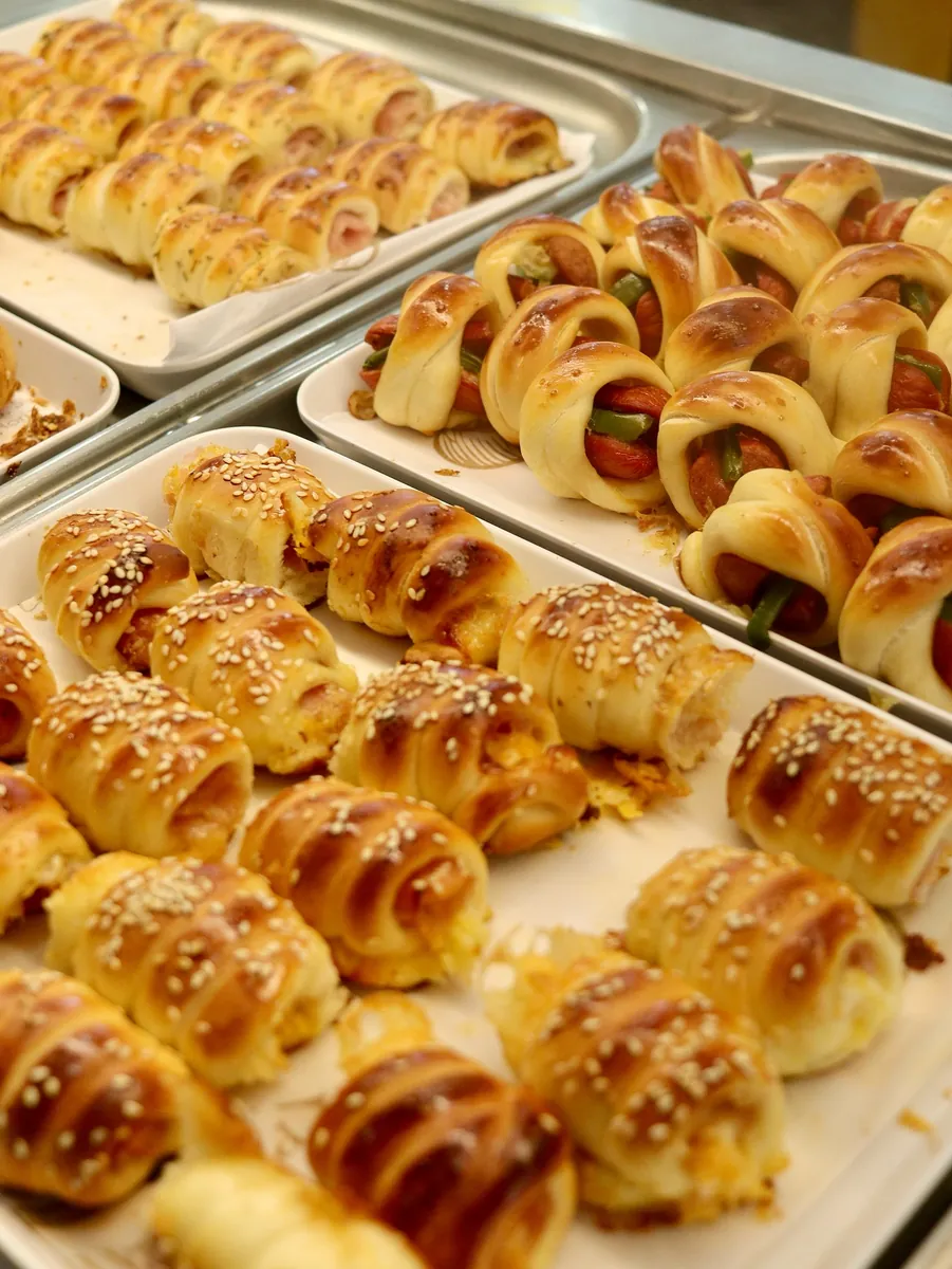 Bandejas de mini salgados no balcão
